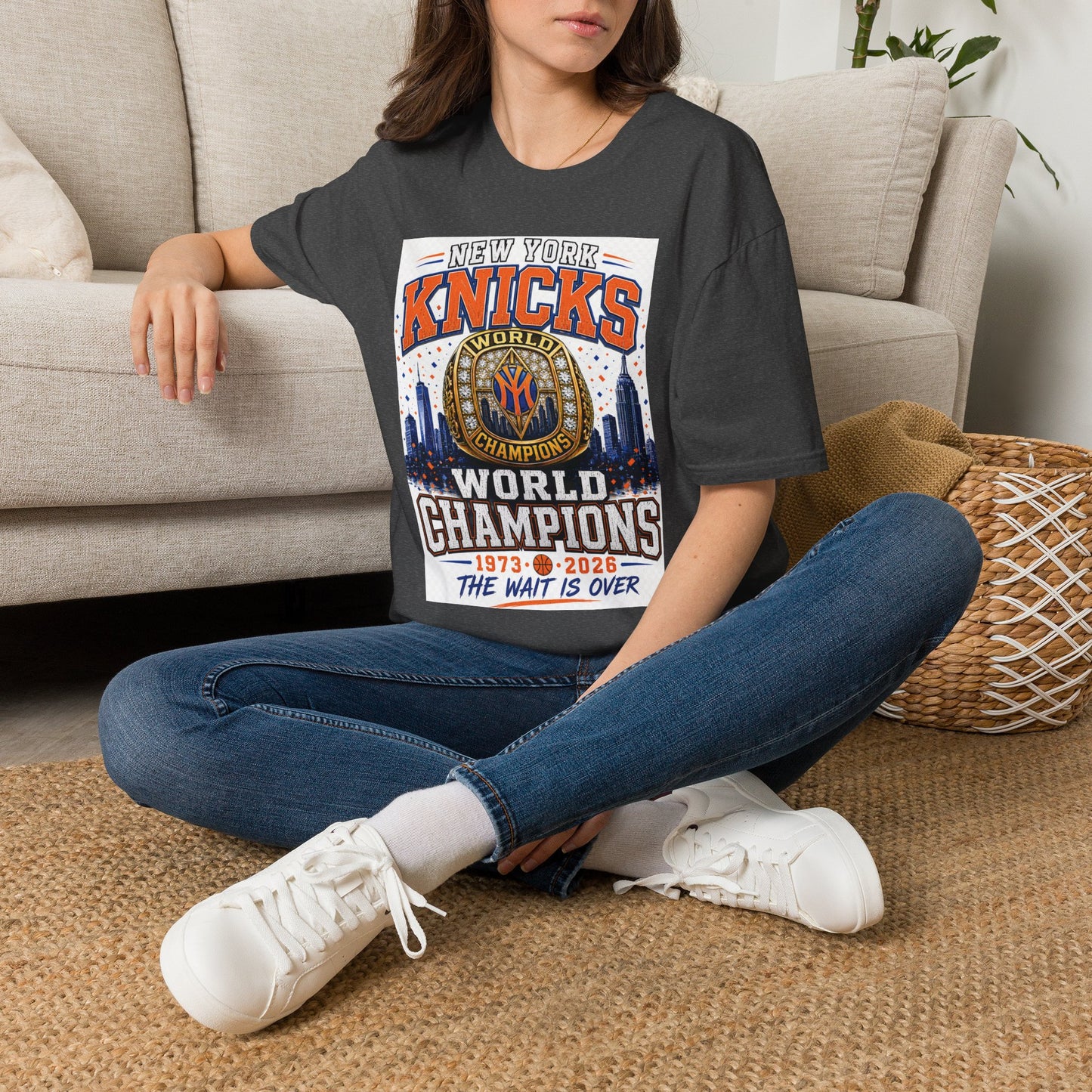 New York Knicks World Champions T-Shirt — The Wait Is Over (1973–2021)