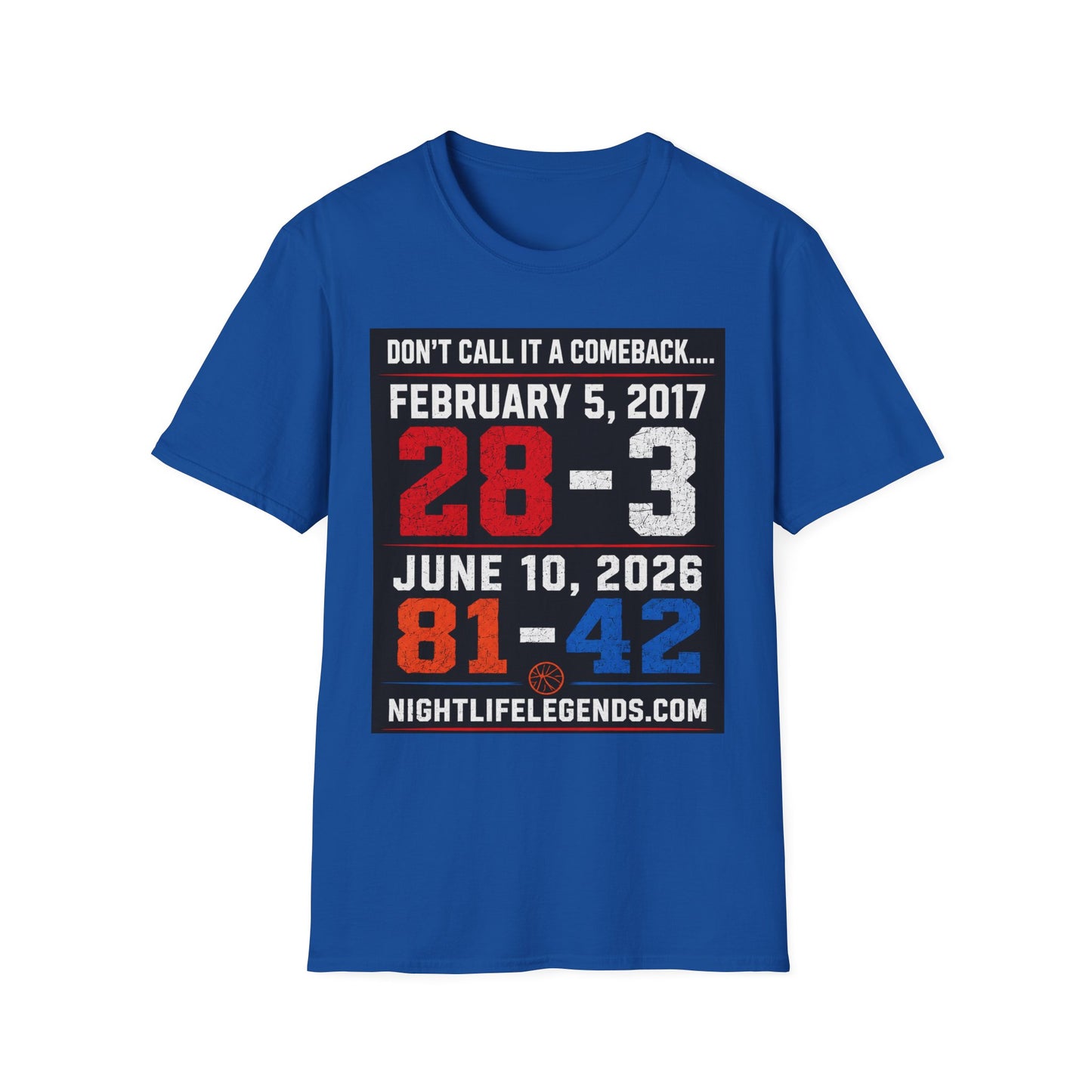 T-Shirt — 'Don't Call It a Comeback' Sports Rivalry Tee (Feb 5, 2017 • 28-3; Jun 10, 2026 • 81-42)