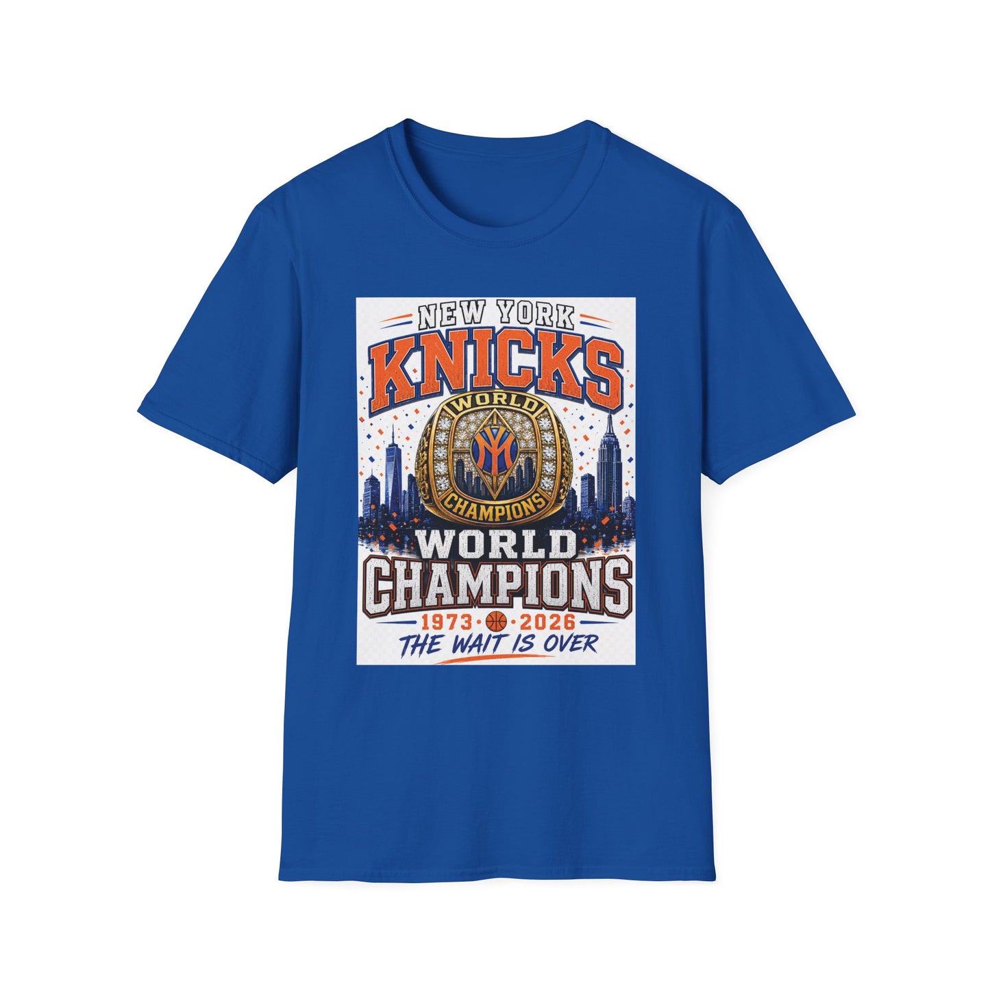 New York Knicks World Champions T-Shirt — The Wait Is Over (1973–2021)