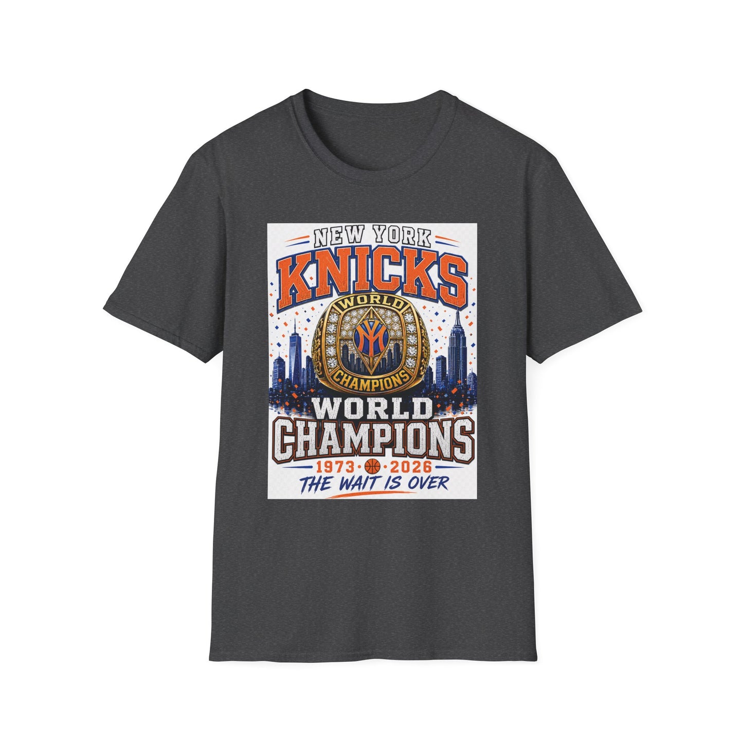 New York Knicks World Champions T-Shirt — The Wait Is Over (1973–2021)