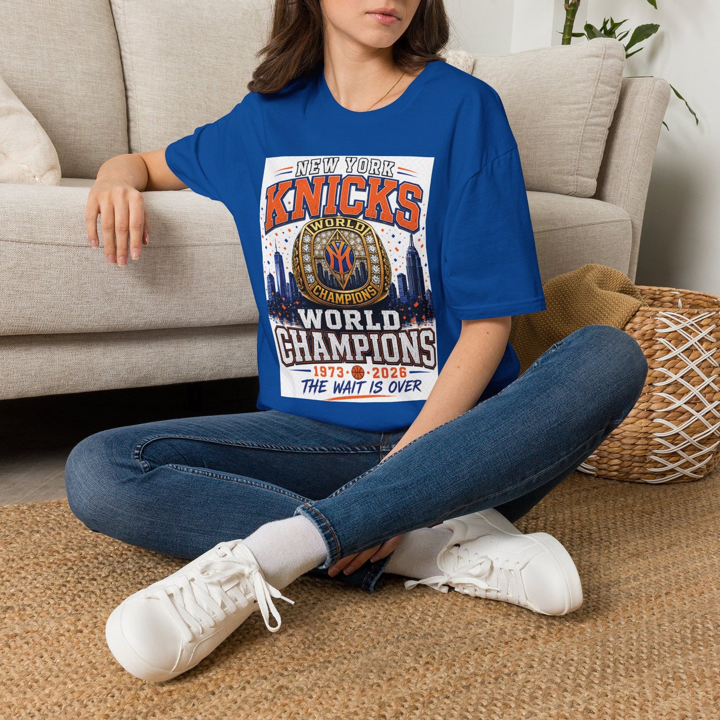 New York Knicks World Champions T-Shirt — The Wait Is Over (1973–2021)