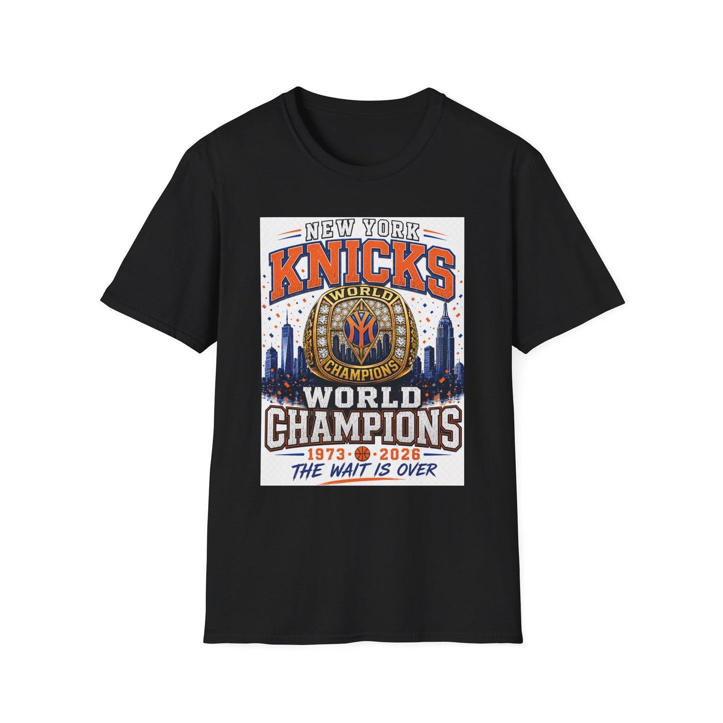 New York Knicks World Champions T-Shirt — The Wait Is Over (1973–2021)