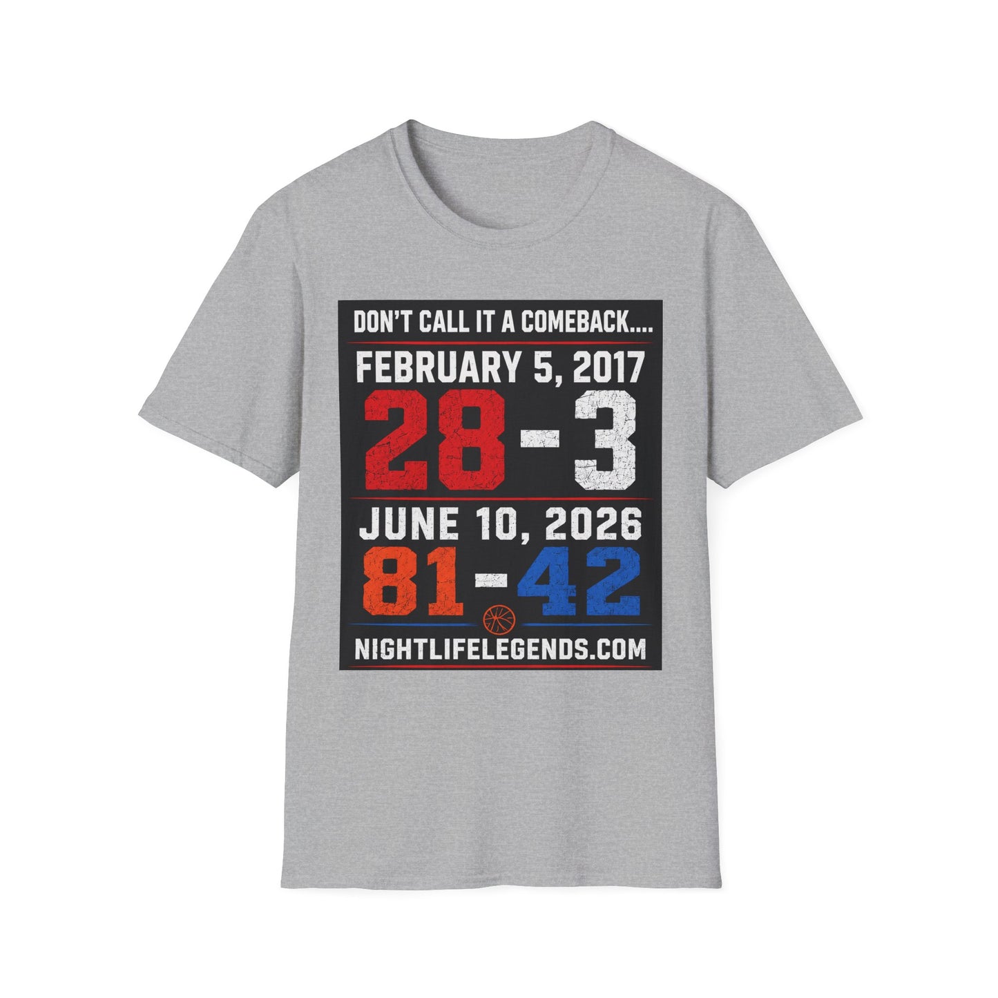 T-Shirt — 'Don't Call It a Comeback' Sports Rivalry Tee (Feb 5, 2017 • 28-3; Jun 10, 2026 • 81-42)